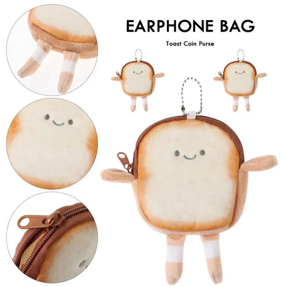 Cartoon Toast Bread Plush Coin Purse - Cute Mini Wallet and Earphone Bag Keychain Pendant for Kids