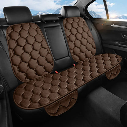 Winter Plush Car Seat Cushion Set - Warm Anti-Slip Grid Seat and Backrest Covers, 3-Piece Set for Cold Weather Comfort