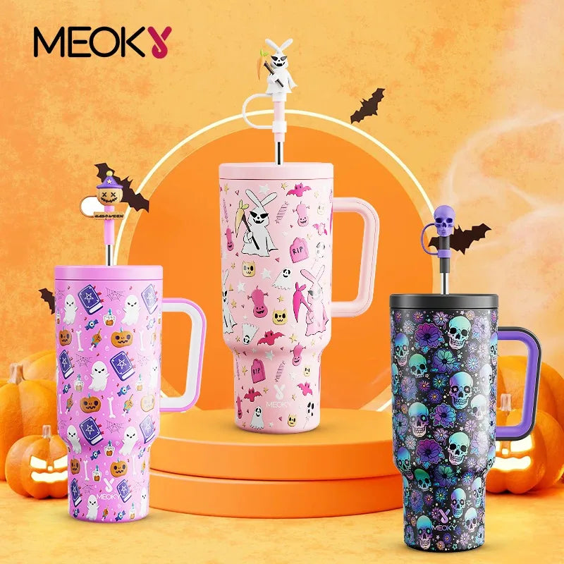 Meoky 40oz Halloween Tumbler with Straw – Insulated Stainless Steel Coffee Cup, Leak-Proof, Non-Slip, Portable Vacuum Car Mug