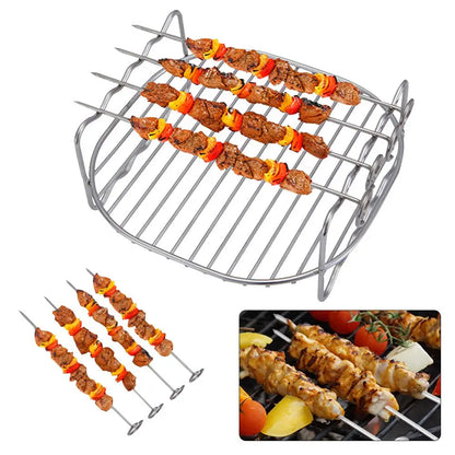 Baking Tray Skewers Air Fryer Stainless Steel Holder - Double-Deck BBQ Rack for Home