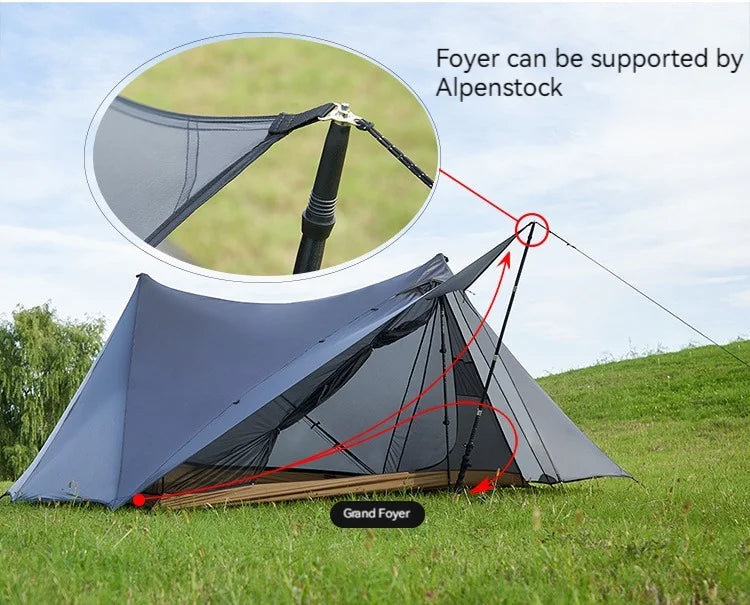 ASTA GEAR Yun Chuan 15D Nylon Ultralight Tent – Double-Sided Silicon-Coated, Rodless Pyramid Design for Camping & Hiking