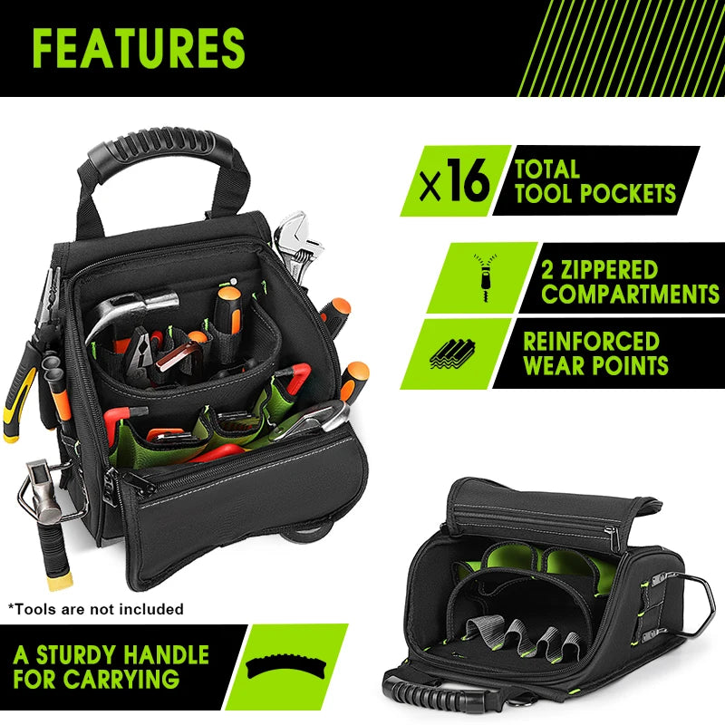 JAKAH JK-208 Electrician Tool Pouch - Multi-Pocket Ergonomic Tool Bag with Padded Shoulder Strap