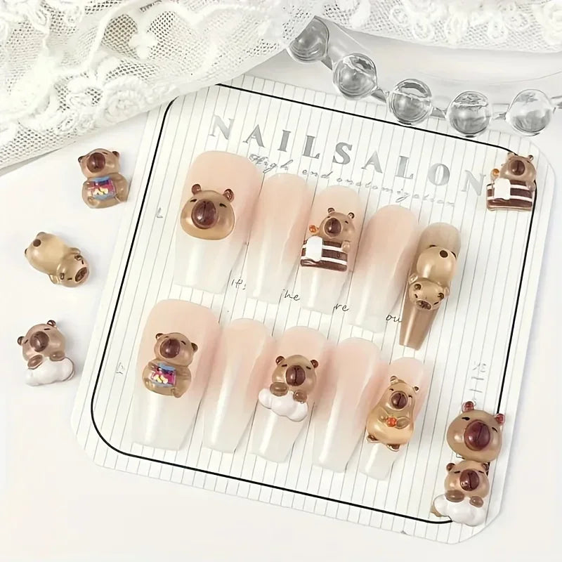 20/40/100/200-Piece Cute Cartoon Animal Nail Charms - 3D Transparent Capybara and Brown Bear Nail Art Decorations for DIY Manicures