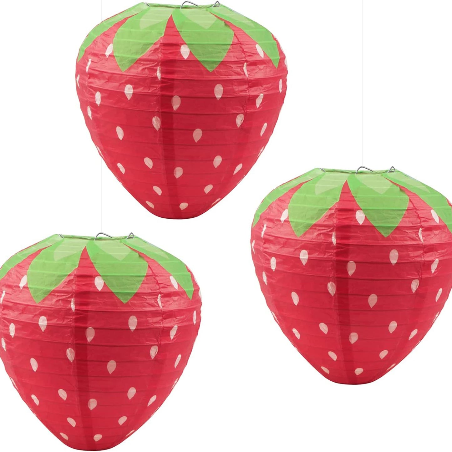 Strawberry Paper Lanterns - 3PCS 20CM Cute Fruit Theme Decorations for Birthday Parties & Baby Showers