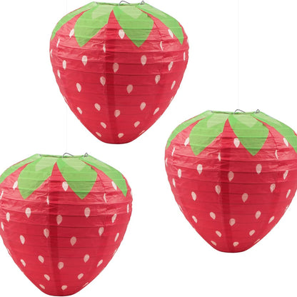 Strawberry Paper Lanterns - 3PCS 20CM Cute Fruit Theme Decorations for Birthday Parties & Baby Showers
