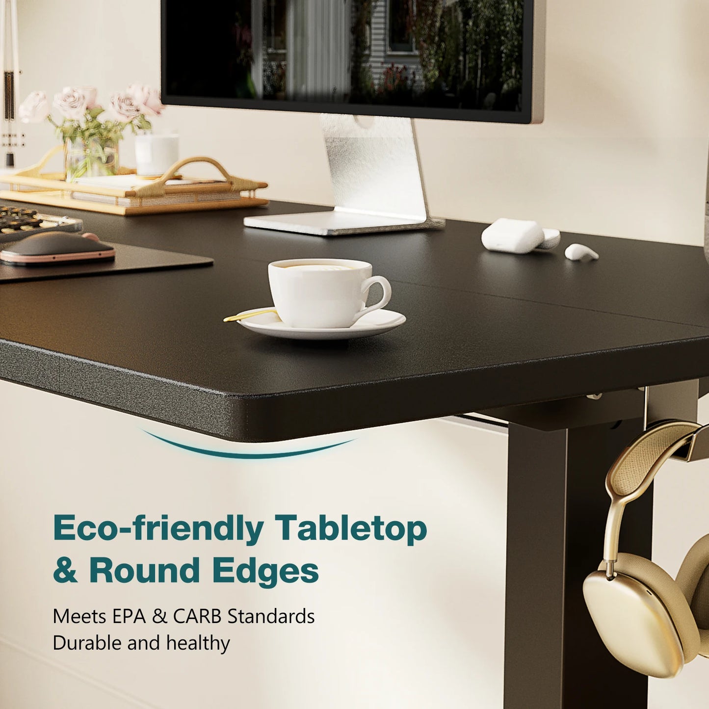 Electric Standing Computer Desk – Height Adjustable Ergonomic Workstation with Metal Frame for Home or Office