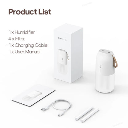 KINSCOTER Portable Double Mist Air Humidifier – 300ml Cold Mist Diffuser, 2000mAh Car Air Purifier & USB Mini Air Freshener