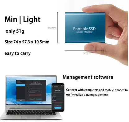 USB 3.0 Type-C SSD External Hard Drive 500GB/1TB/2TB - Ultra-Fast 1.8" Portable Storage for Laptops & Desktops