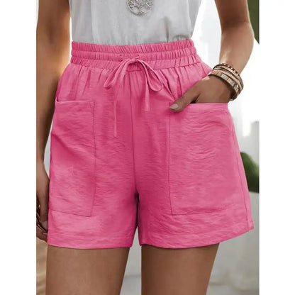 Women’s Summer Wide-Leg Shorts - High Elastic Waist Drawstring Casual Shorts with Pockets