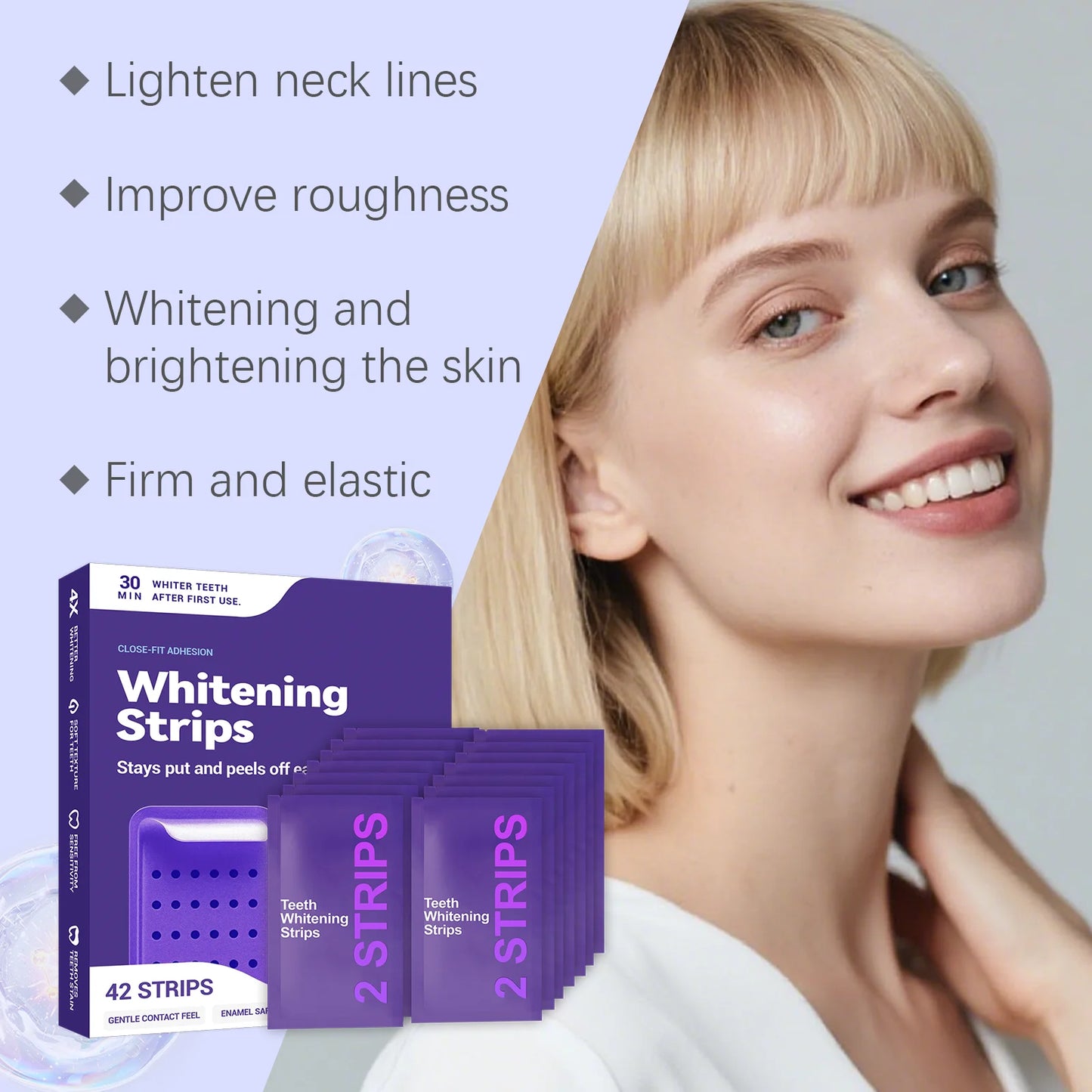 Purple Teeth Whitening Strips - Advanced Whitening Gel for Yellow Teeth Stain Removal & Bright Smile Care