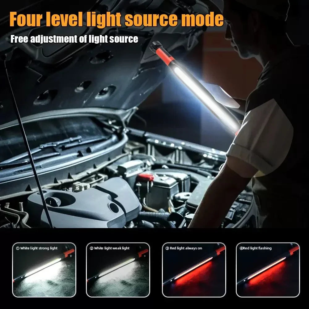 High Lumen Rechargeable LED Work Light – Powerful Magnetic Flashlight for Car Emergency Repair with Hooks and Magnetic Base
