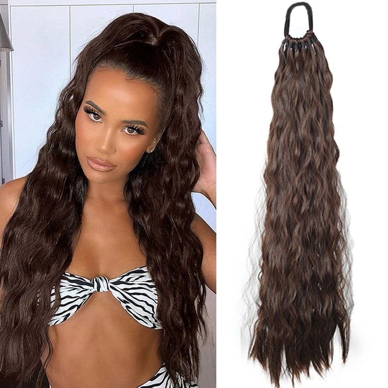 24 Inch Synthetic Long Curly Ponytail Extension – Wavy Elastic Hair Tie Hairpiece for Women Daily & Party Styling Accessories