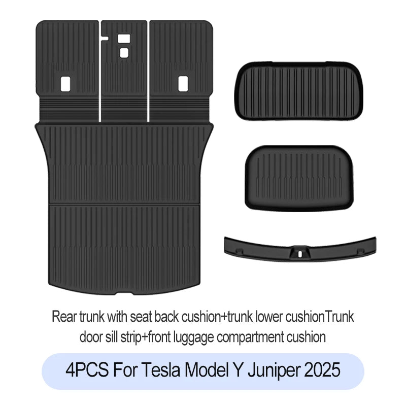 Tesla Model Y Juniper 2025+ TPE Floor Mats Set – Premium All-Weather Cargo & Trunk Liner, Wear-Resistant Car Interior Foot Protection Mats