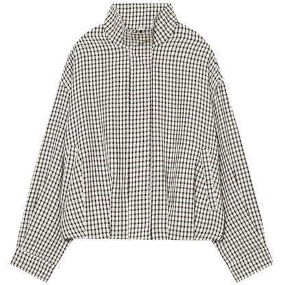 HXAO Plaid Bomber Jacket for Women - Oversized Cropped Long Sleeve Zipper Jacket for Spring & Autumn Casual Wear