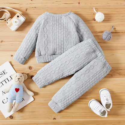 7 Colors Newborn Baby Clothes Set - Solid Long Sleeve Top & Pants, 2PCS Leisure Sport Outfit for Autumn & Winter