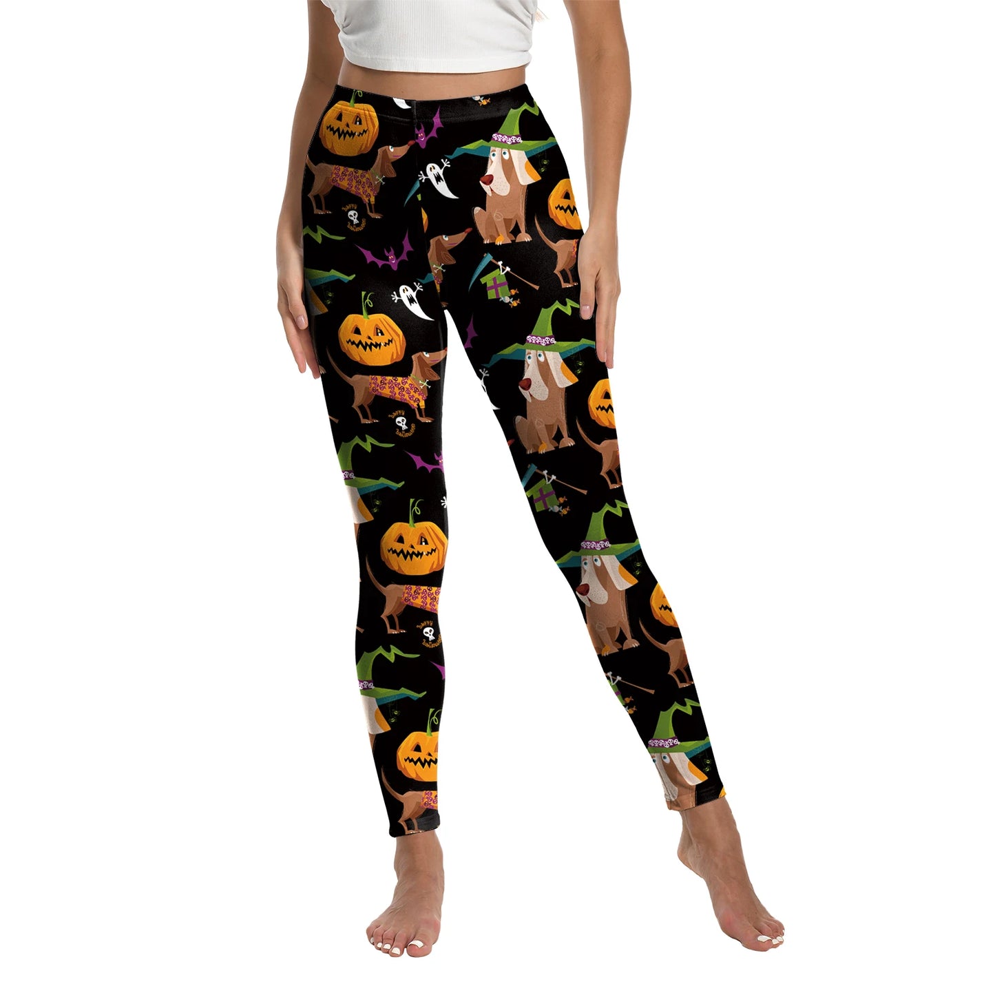 Women’s Halloween Leggings - Spooky Pumpkin Stripe Graphic Stretch Pants for Parties & Workouts