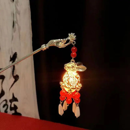 Luminous Lotus Flower Hairpin – Vintage LED Hair Stick with Lantern Tassel for Women and Traditional Hairstyles
