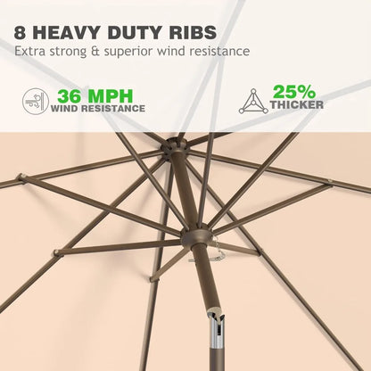 9FT Outdoor Patio Umbrella with Push-Button Tilt & Crank – 8-Rib Garden & Pool Table Sun Shade Canopy