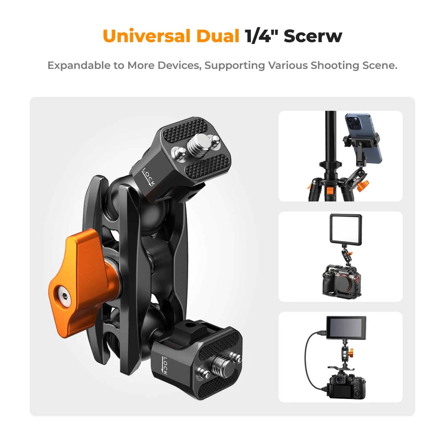 K&F Concept Multi-Functional Super Clamp with Double 360° Ball Head Magic Arm for GoPro, Insta360, DJI Osmo Action Camera, and Phone