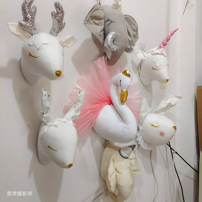 Handmade 3D Felt Animal Heads — Elephant & Swan Wall Hanging Decor for Nursery & Kids’ Bedroom