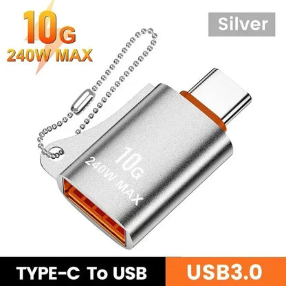 USB to Type-C Adapter — 10A OTG USB 3.0 Male to Female Converter for Fast Charging & Data Transfer, Compatible with MacBook, iPhone, Samsung