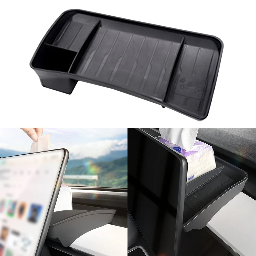 Tesla Model 3 & Y Rear Screen Storage Box – Hidden TPE Organizer Tray & Tissue Box for Interior Accessories