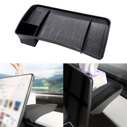 Tesla Model 3 & Y Rear Screen Storage Box – Hidden TPE Organizer Tray & Tissue Box for Interior Accessories