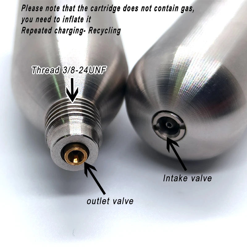 3/8-24UNF CO2 Cartridges – High Pressure Stainless Steel Rechargeable Cylinder for Oxygen Training, Scuba & Rescue Vest