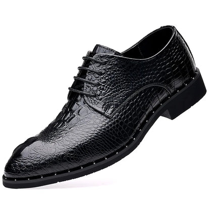 Men’s Genuine Leather Crocodile Pattern Oxford Shoes - Luxury Lace-Up Wedding Party Business Office Dress Shoes