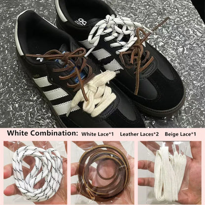 4PCS Vintage DE Leather Shoelaces Set – Round & Flat DIY Sports Casual Shoe Laces Combination