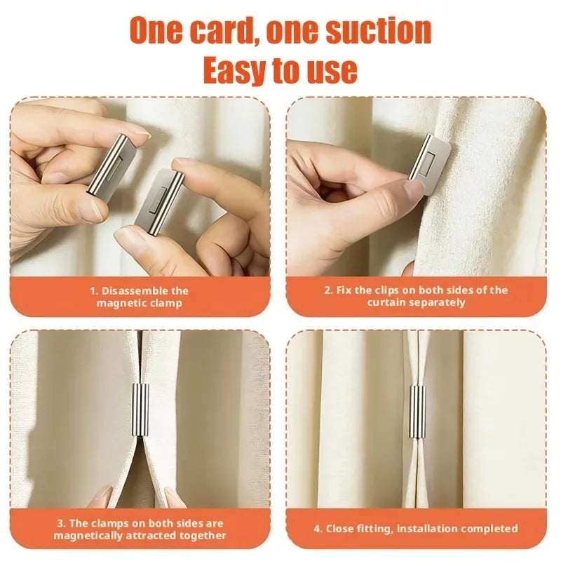 Magnetic Curtain Clips - Nail-Free Blackout Closure Clips for Bedroom & Office