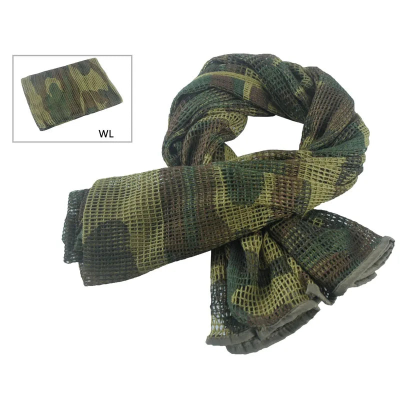 Tactical Camouflage Mesh Scarf - Outdoor Sports, Sniper Face Veil for Wargame, Camping, Hunting, and Cycling