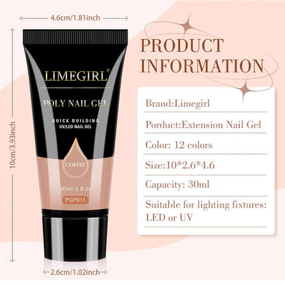 LIMEGIRL 30ml Nail Extension Gel – Glitter Soak-Off Acrylic UV Poly Gel for Quick Nail Build & Manicure
