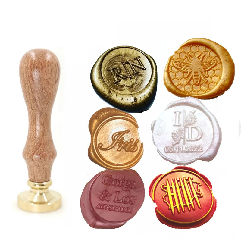 Custom Brass Wax Seal Stamp with 2 Initials & Wreath – Vintage Reusable DIY Wedding & Letter Stamp with Free Engraving