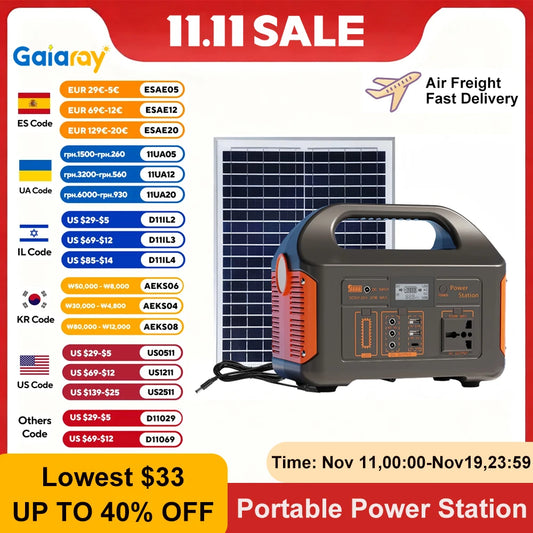 300W/500W Portable Solar Power Station – 460Wh LiFePO4 Battery Energy Storage with 110V/220V Output & LED for Camping, RV, and Travel