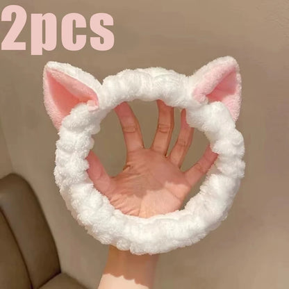 Cat Coral Plush Headband - Soft Cute Hair Bow Band for Face Washing, Makeup and Girls