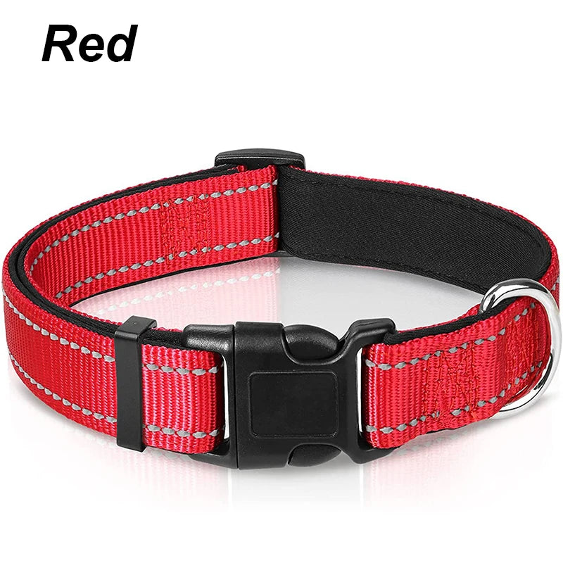 Reflective Adjustable Dog Collar for Medium & Large Dogs – Soft Neoprene Padded Durable Nylon Safety Pet Collar