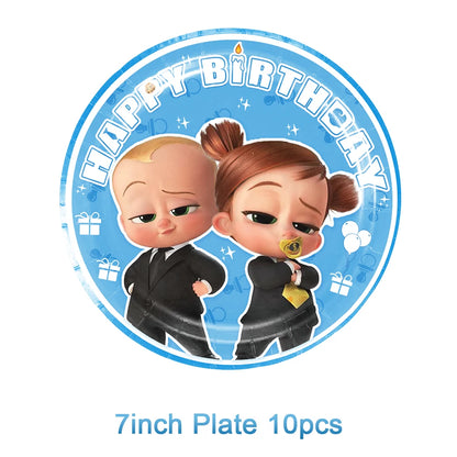 Cartoon Boss Baby Birthday Party Set - Disposable Tableware, Backdrop & Balloons for Kids Baby Shower Decor