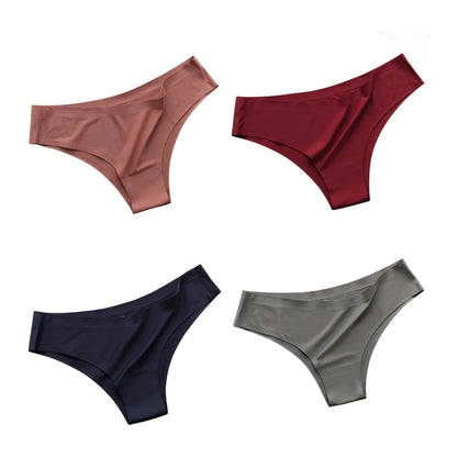 4PCS Seamless Brazilian Panties Set – Ice Silk Ultra-Thin Low Waist Women’s Briefs Sexy Soft Breathable Bikini Lingerie Underwear
