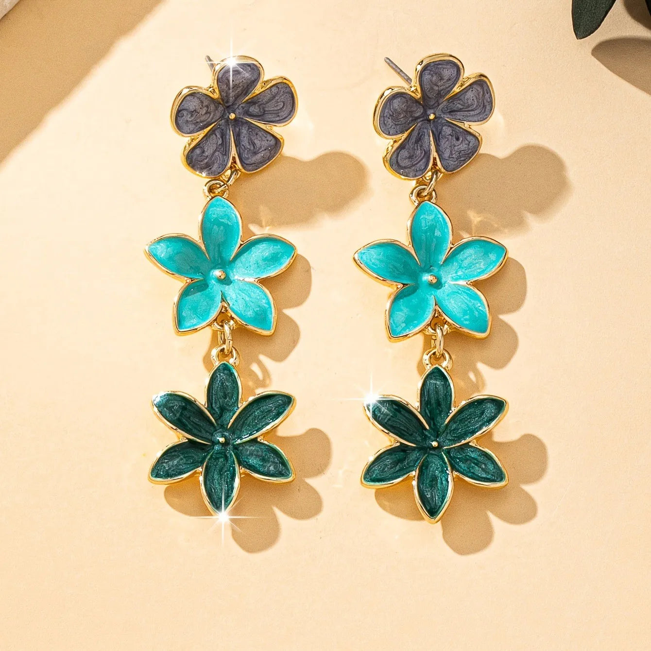 Multi Layer Flower Pendant Earrings - Women's European Style Oil Drip Alloy Fashion Jewelry Accessories