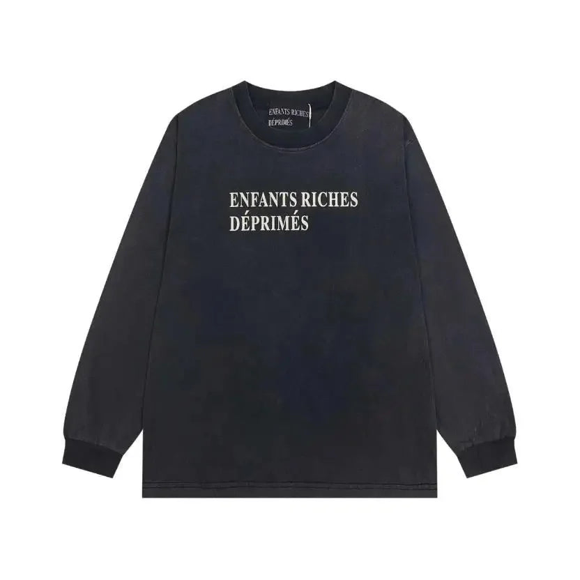 Washed Casual Hoodie Sweatshirt — Unisex Loose-Fit Street Style Crew Neck with Lip Print Letter Design, Vintage Comfortable Top