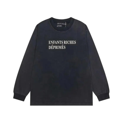 Washed Casual Hoodie Sweatshirt — Unisex Loose-Fit Street Style Crew Neck with Lip Print Letter Design, Vintage Comfortable Top