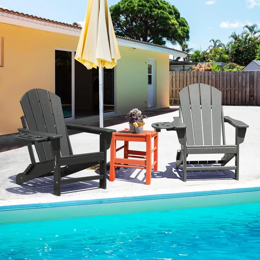 HDPE Folding Adirondack Chair Set – Weather-Resistant Outdoor Chairs with 4-in-1 Cup Holder Trays