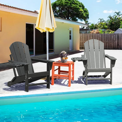 HDPE Folding Adirondack Chair Set – Weather-Resistant Outdoor Chairs with 4-in-1 Cup Holder Trays
