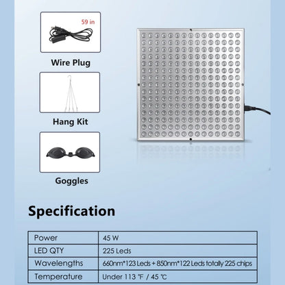LED Red Light Therapy Panel Lamp – Anti-Aging Facial Skin Care, 225 LED Lights for Body Pain Relief & Physical Therapy