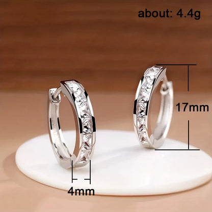 Huitan Classic Princess Square CZ Hoop Earrings for Women – Simple & Elegant Versatile Jewelry Accessories