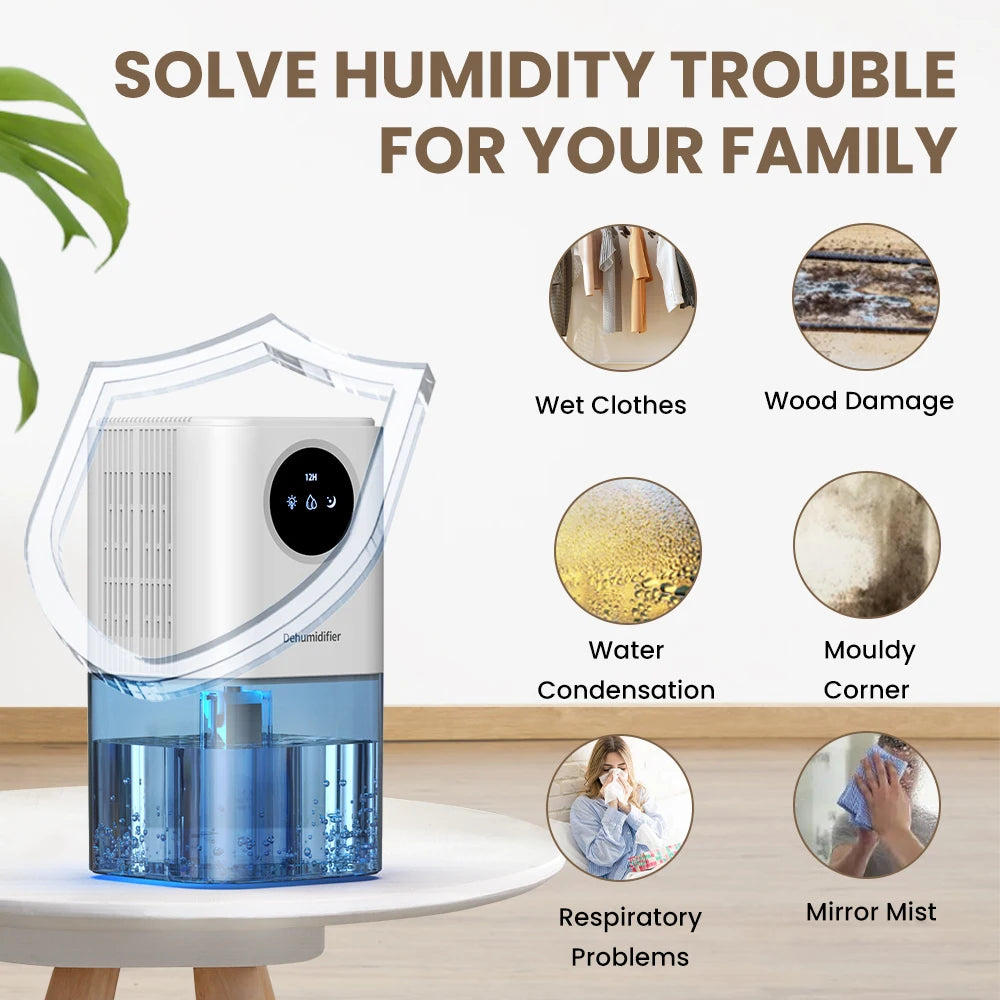 Portable Dehumidifier – 35oz Capacity, Silent Operation, Colorful Lights & Timer Switch for Home & Bedroom
