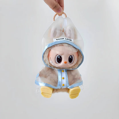 15-17cm Labubu Doll Clothes — Waterproof Raincoat & Rain Boots Outfit Set with Matching Accessories
