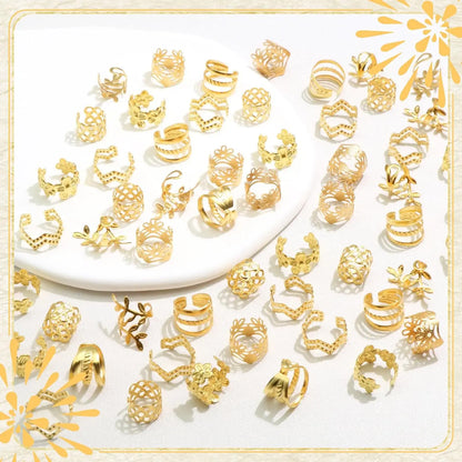 32-60PCS Human Hair Braiding Rings Kit — Gold, Silver & Wood Dreadlock Accessories Set for Men & Women Hair Styling