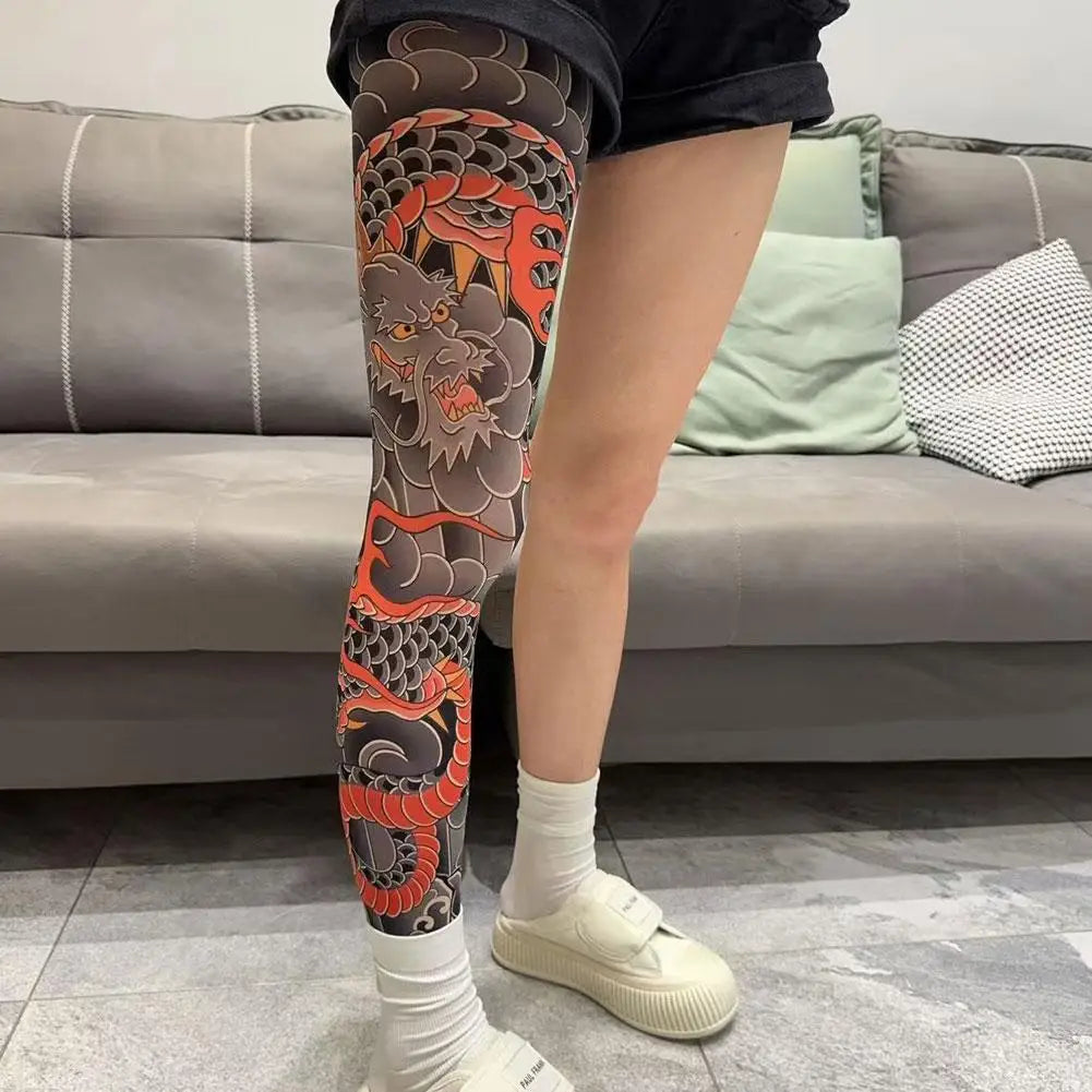 Full Leg Tattoo Socks - Sun-Proof Stretch Cycling & Fishing Stockings for Men and Women